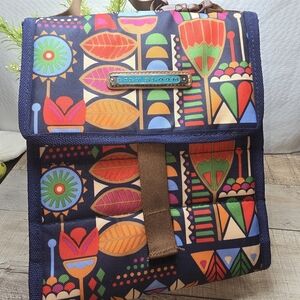 LILY BLOOM ISULATED FOLDOVER LUNCH COOLER/ TOTE BAG FLORAL TRIBAL